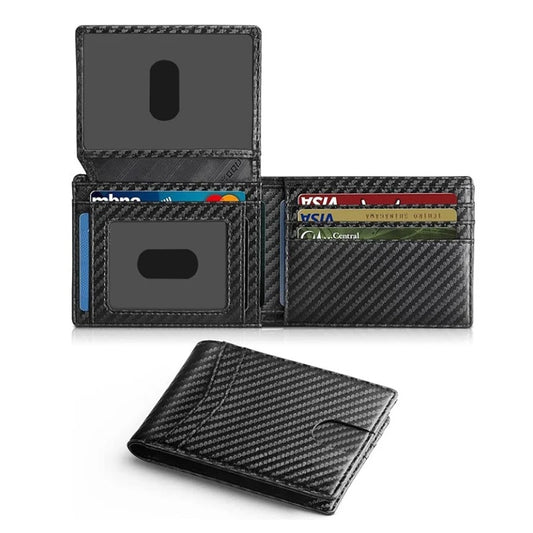 Men's Wallet Ultra Thin Rfid Leather with ID Window Multi Card Carbon Fiber Wallet