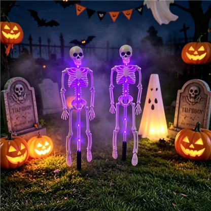 Halloween Decorations Outdoor Solar Garden Lights 2PC 3D Scary Bats Skeleton Waterproof Purple Orange LED Lights