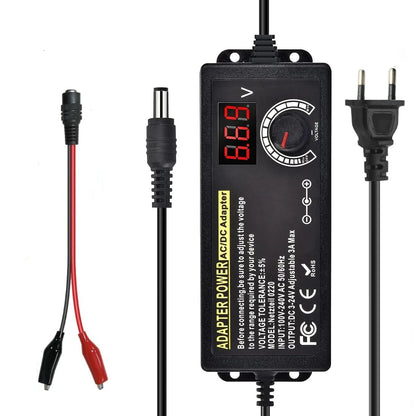 Adjustable Power Supply Variable AC-DC Power Adapter Laboratory 3V-24V-3A with US/EU Plug Female Home Appliance Alligator Clip