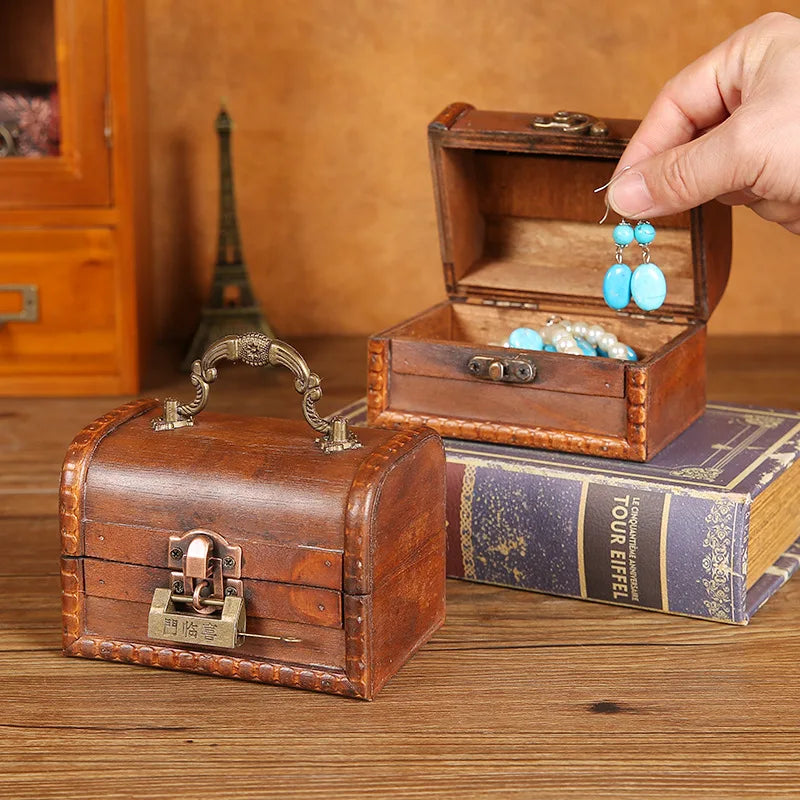 New retro storage wooden box necklace earrings jewelry password lock storage box