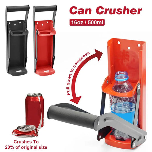C2 16 Ounces Metal Can Crusher Bottle Opener Heavy Duty Steel Rubber Handle Smasher Kitchen For Beer Cans Bottles Recycling Tool