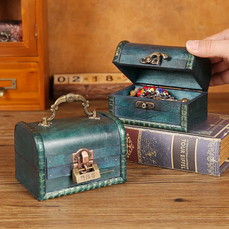 New retro storage wooden box necklace earrings jewelry password lock storage box