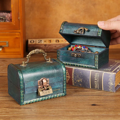 New retro storage wooden box necklace earrings jewelry password lock storage box