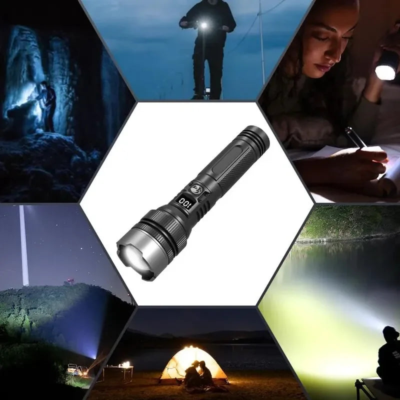 2000LM Super Bright LED Flashlight, USB-C Rechargeable with Digital Display Torch,Long Lasting for Outdoor Camping Emergency