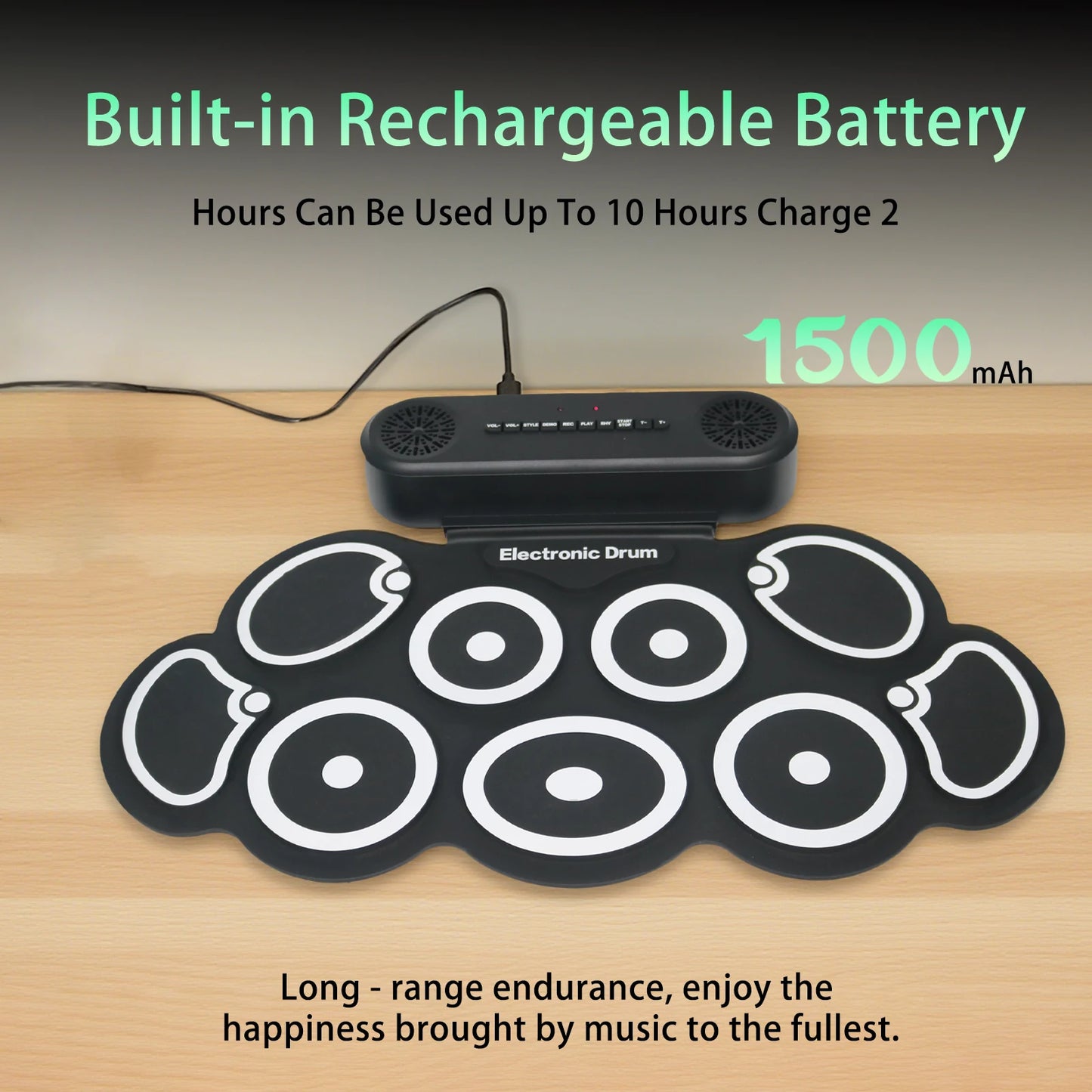 Electronic Drum Set, 9-Piece Rolled Up Electric Drum Pad Set, with Headphone Jack, 10 Hours of Playback Time, Built-In Speaker,