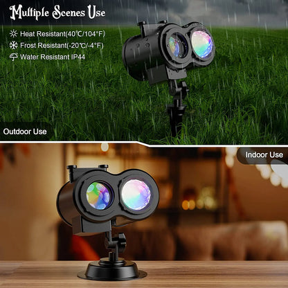 holiday Outdoor Projector Lights, Waterproof Double Tubes 16 Slides with Remote, 3D Ocean Wave Lamp for Home Holiday