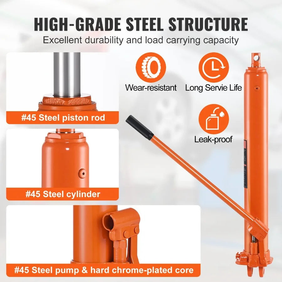 Hydraulic Long Ram Jack 3 Ton Engine Hoist Cylinder with Single Piston Pump and Clevis Base for Garage/Shop Cranes Mechanical F