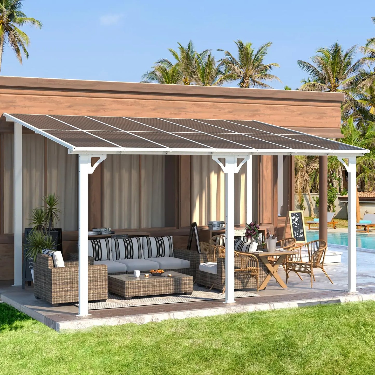 14' x 10' Gazebo for Patio, Hard Top Lean to Gazebo Pergola with Roof (140 Sq.Ft Shaded), Large Wall-Mounted Heavy, Customized