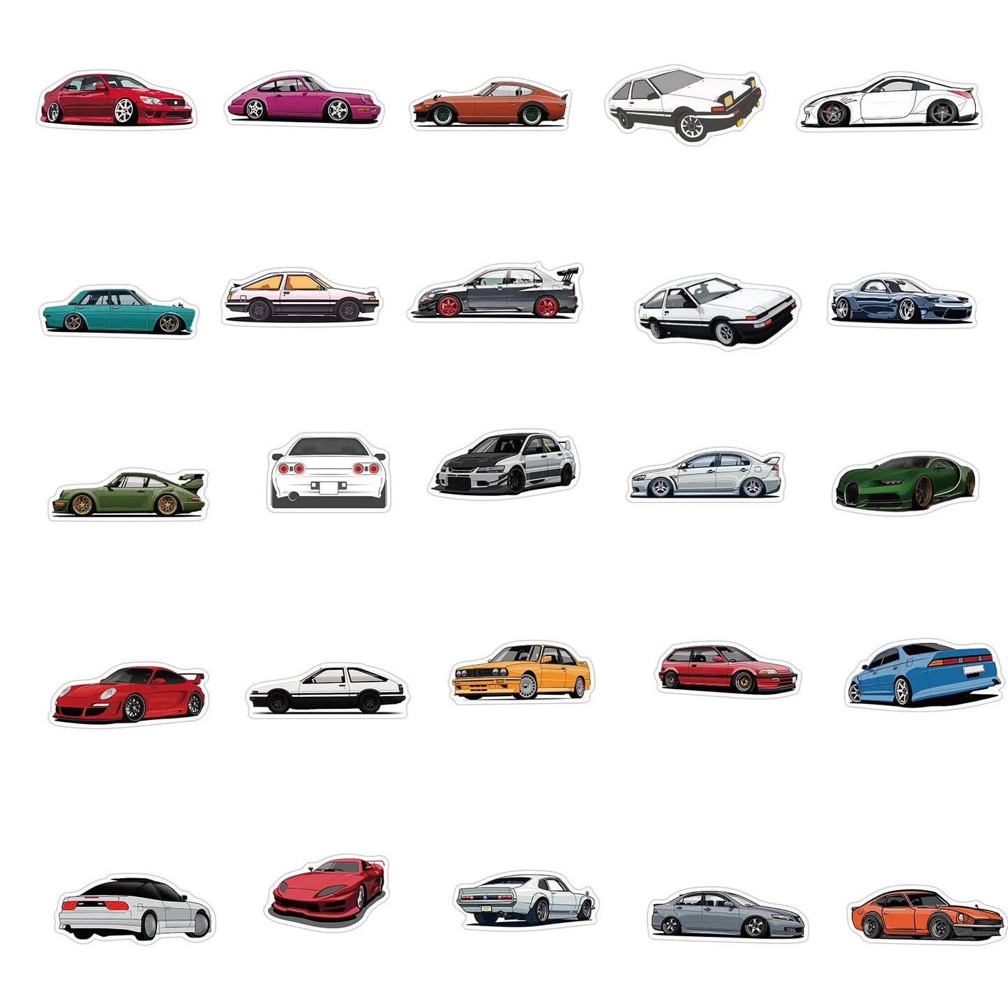 100PCS Cartoon JDM Racing Car Collection Graffiti Stickers DIY Classic Travel Bag Decoration Stickers