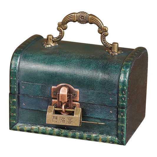 New retro storage wooden box necklace earrings jewelry password lock storage box