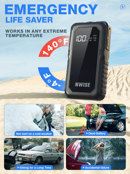 1600A Peak Jump Boxes for Vehicles(12V 8L Gas/6.5L Diesel Engine) Equipped Fast Wireless Charging