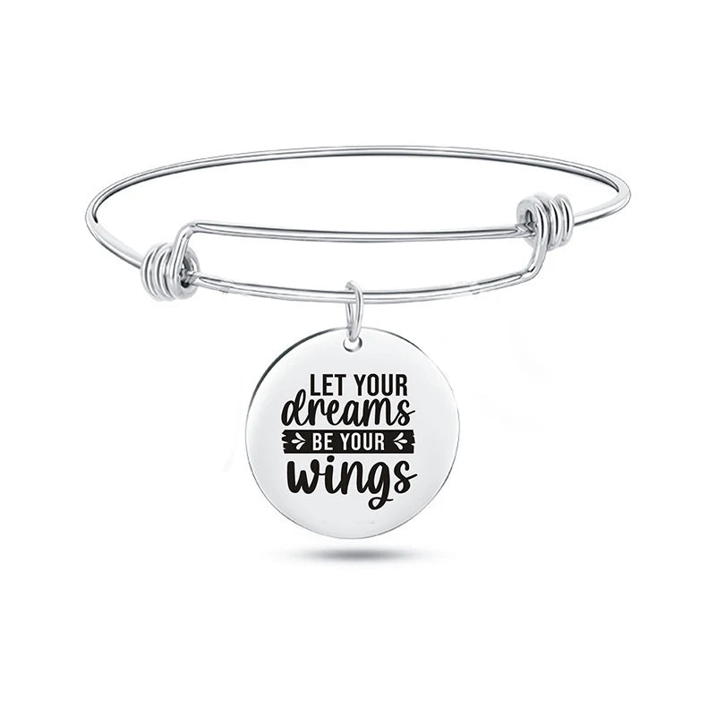 Inspiration Bracelet Stainless Steel Bangle Alloy never give up Hope Faith Believe Charm Bracelet Bangles For Women Gift Pulsera