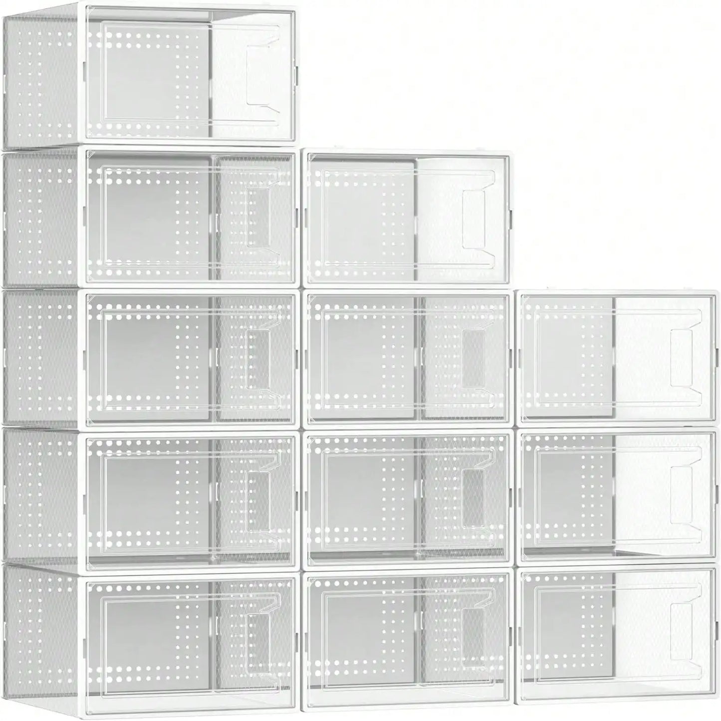 12-Pack Clear Stackable Shoe Boxes - Plastic, Black, For Closet/Entryway/Under Bed, Also For Toy Storage