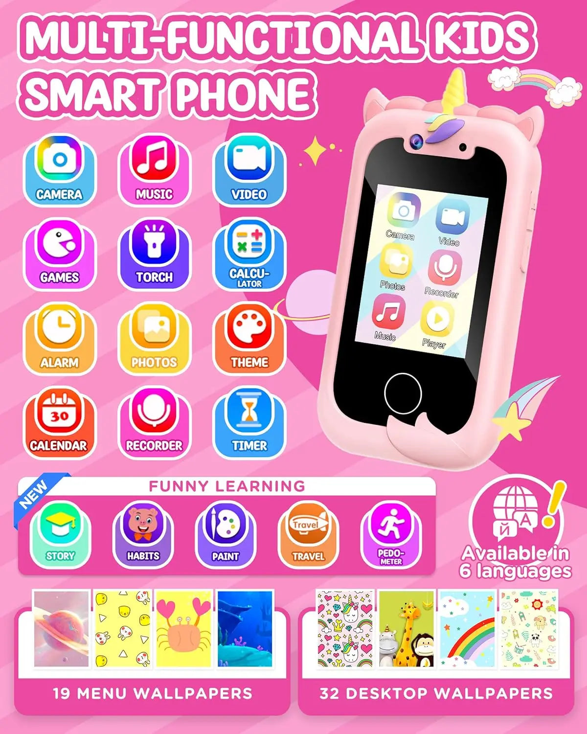 Kids Smart Phone Girls Toy: Christmas Birthday Gifts for Girls Age 3-10 - Working Real Play Cell Phone
