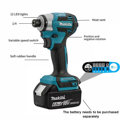 2025 Makita DTD173 bule 18v Brushless Lithium-ion Impact Driver Power Tool Multifunctional Tool, Drill Bit