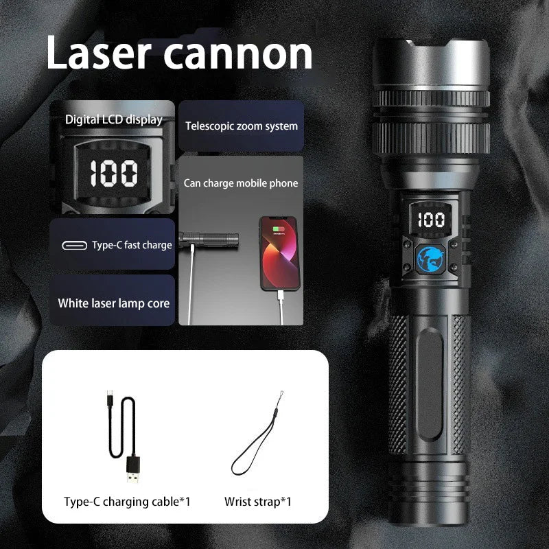 2000LM Super Bright LED Flashlight, USB-C Rechargeable with Digital Display Torch,Long Lasting for Outdoor Camping Emergency