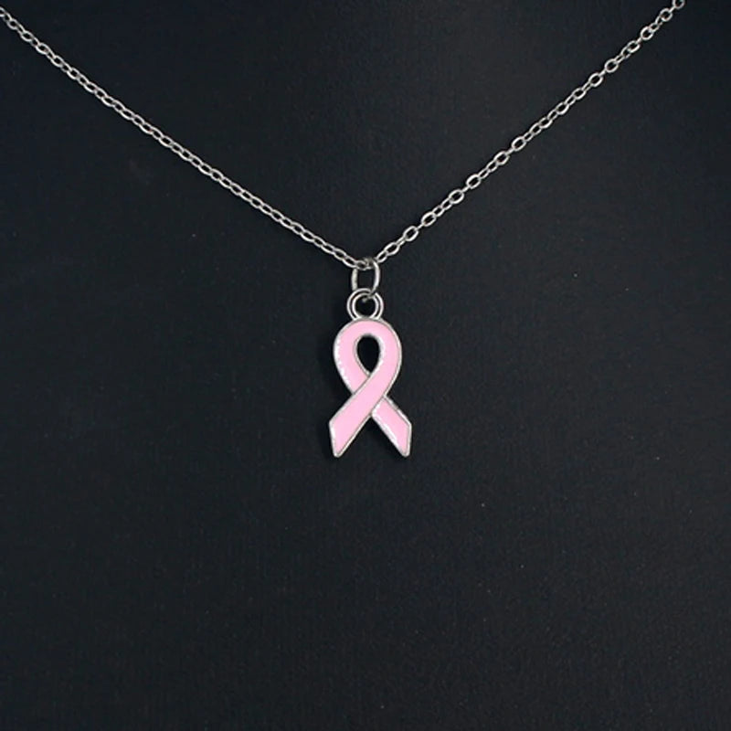 10PCS Lot Stainless Steel Chain with Yellow Pink Ribbon Hope Pendant Necklace Breast Cancer Awareness Jewelry
