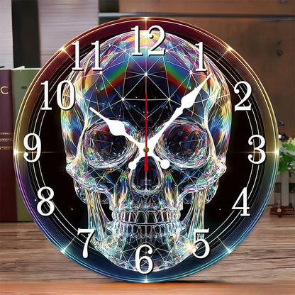 Rustic Gothic Skull Wooden Round Silent Hanging Wall Clock, Home Decoration