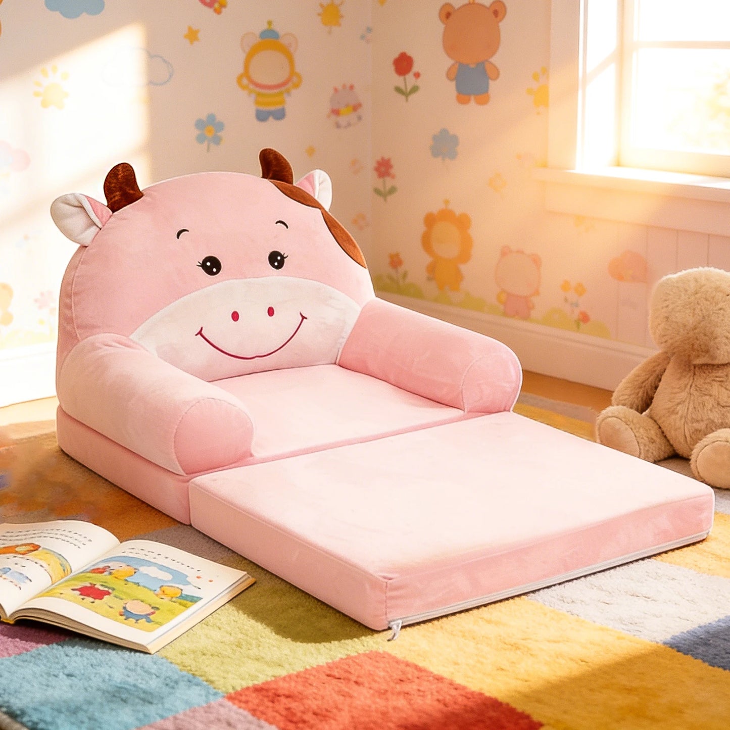 Foldable Kids Sofa Baby Seat Chair Foam Filled for Reading Relaxing Nursery Bedroom