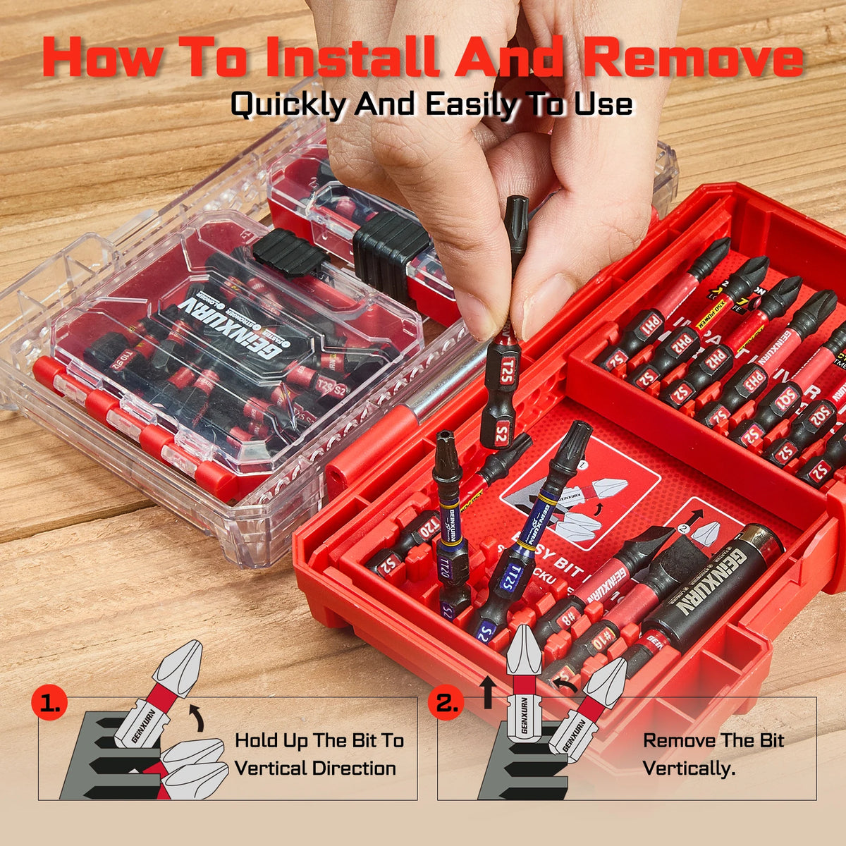 Geinxurn 74Pcs Impact Screwdriver Bits Set, Magnetic S2 Steel Mixed Insert Power Bits Tips,Bit Holder with Red Storage Box Case