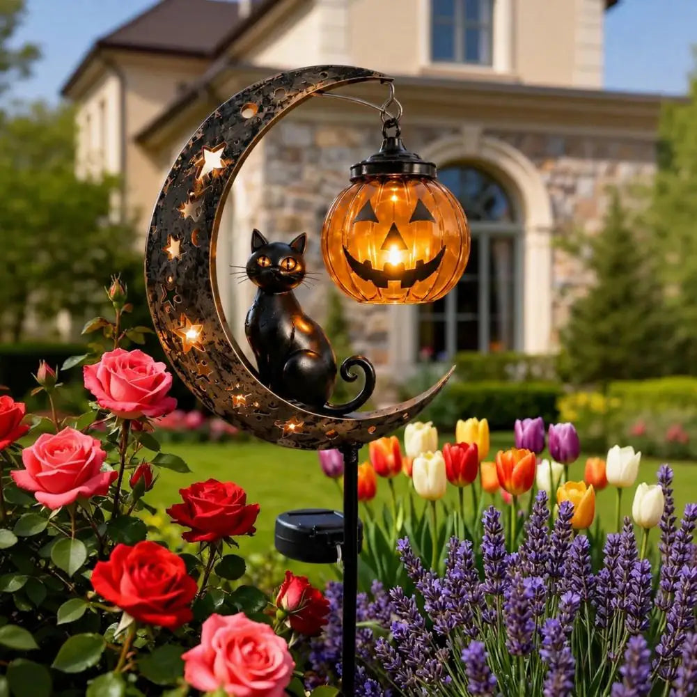 Solar Halloween Lights Halloween Stake Lights Jack-o-lantern Moon Cat Silhouette Waterproof