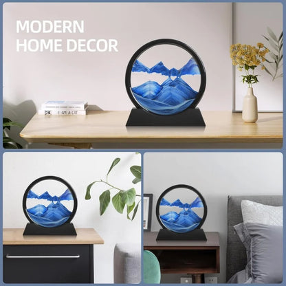 3D Hourglass Quicksand Moving Sand Art Picture Round Glass Deep Sea Sandscape Craft Flowing Painting Home Office Work Decor