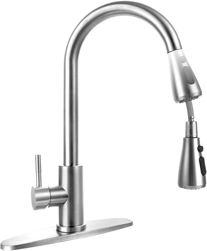 Stainless Steel Pull-Down Kitchen Faucet with Spray, Single Handle for 1-Hole Sink, Durable and Easy Install