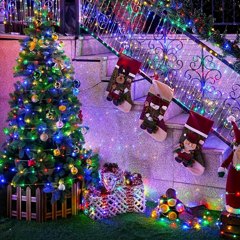 1pcs Solar String Lights Outdoor Waterproof LED Outdoor 8 Modes Christmas Fairy Light for Patio Yard Tree Garden Balcony Decor
