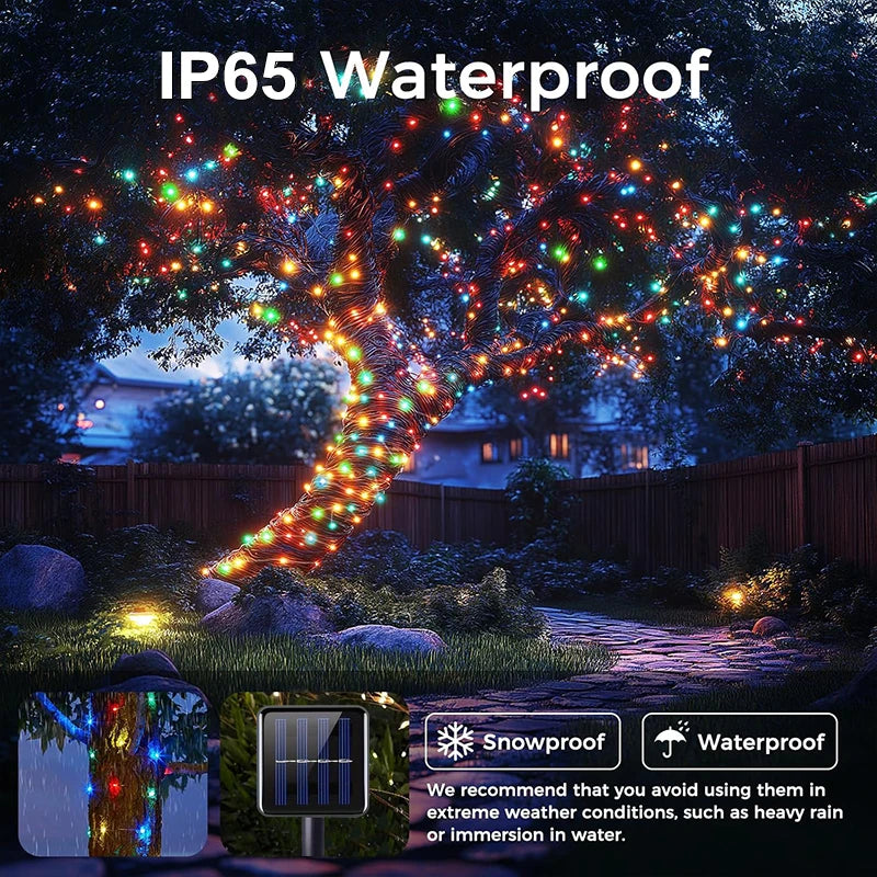 1pcs Solar String Lights Outdoor Waterproof LED Outdoor 8 Modes Christmas Fairy Light for Patio Yard Tree Garden Balcony Decor