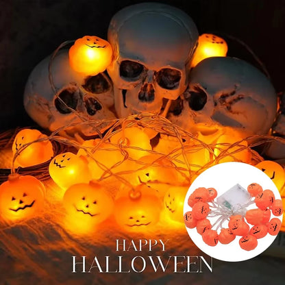 Halloween Spooky Pumpkin Shape LED String Lights Battery Operated Warm Glow Lamp Multi Scene Decor