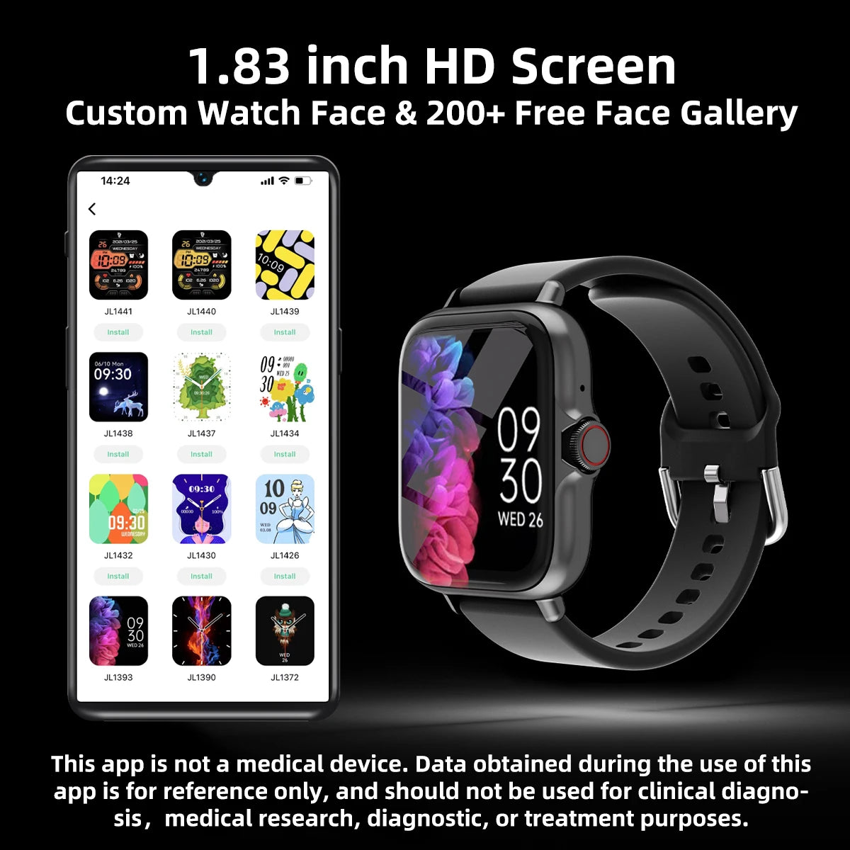 1.83'' Smart Watch with Message Answer Call Sleep Monitoring Sports Pedometer For iPhone Android