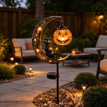 Solar Halloween Lights Halloween Stake Lights Jack-o-lantern Moon Cat Silhouette Waterproof