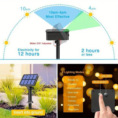 1pcs Solar String Lights Outdoor Waterproof LED Outdoor 8 Modes Christmas Fairy Light for Patio Yard Tree Garden Balcony Decor