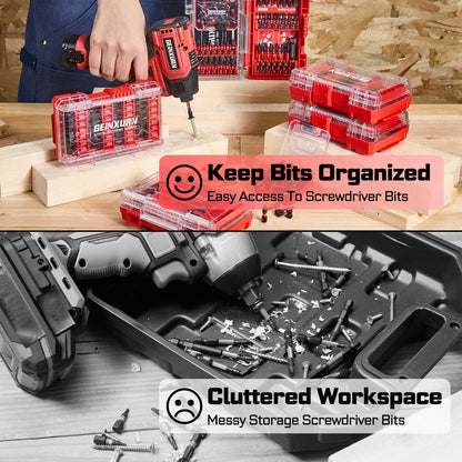 Geinxurn 74Pcs Impact Screwdriver Bits Set, Magnetic S2 Steel Mixed Insert Power Bits Tips,Bit Holder with Red Storage Box Case