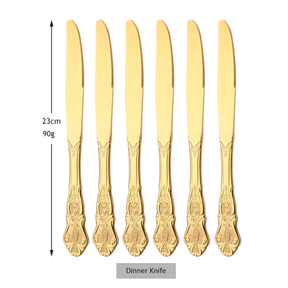 6/30Pcs Royal Colorful Dinnerware Set Knife Dessert Fork Spoon Cutlery Set Stainless Steel