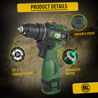 17V Brushless Electric Drill 55NM  Mini  Screwdriver Li-ion Battery 5pcs Bit  Drill By PROSTORMER
