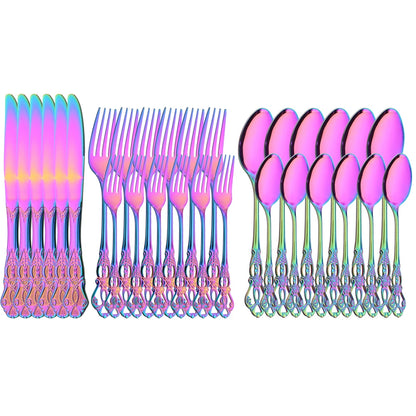 6/30Pcs Royal Colorful Dinnerware Set Knife Dessert Fork Spoon Cutlery Set Stainless Steel