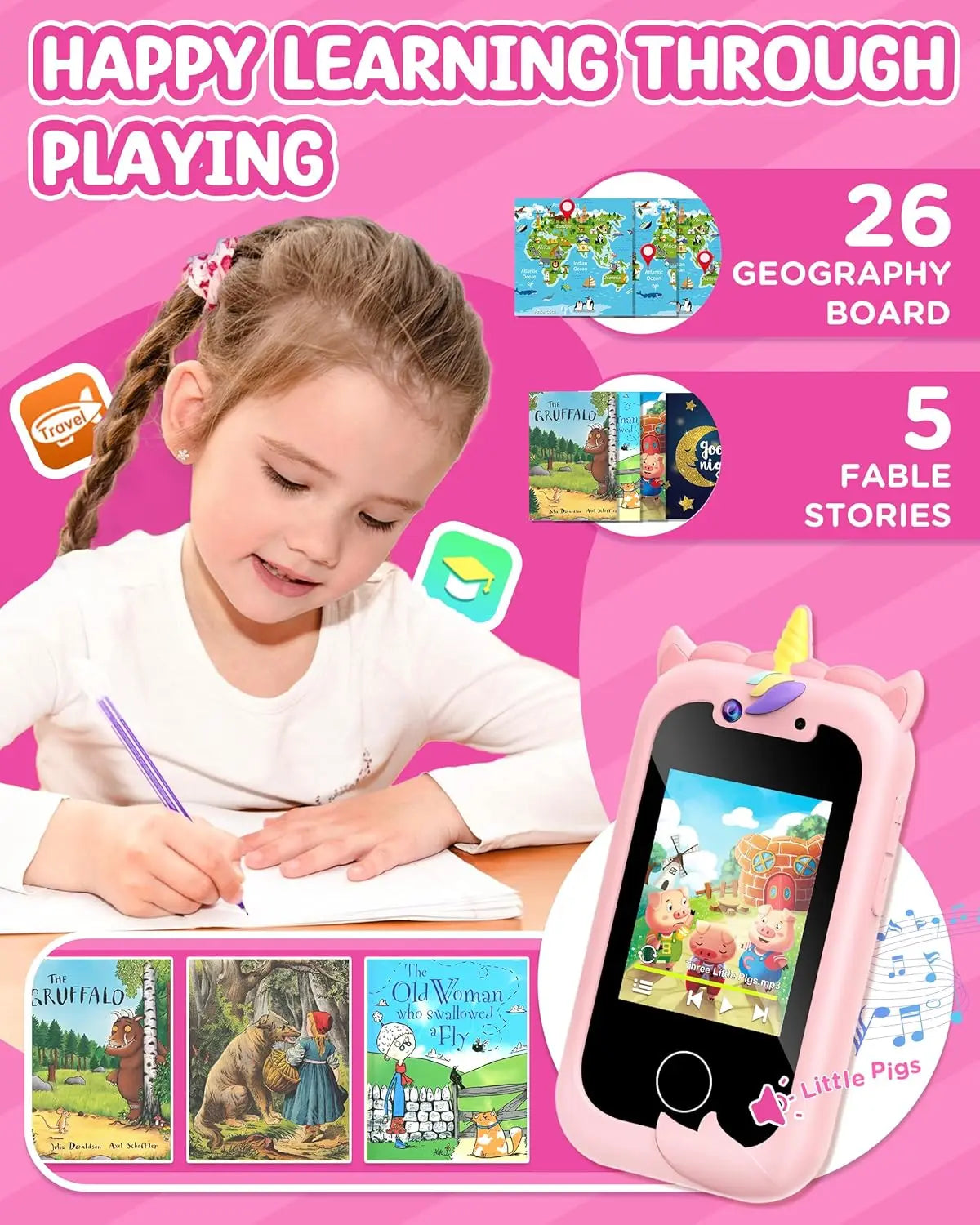 Kids Smart Phone Girls Toy: Christmas Birthday Gifts for Girls Age 3-10 - Working Real Play Cell Phone