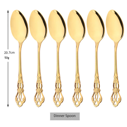 6/30Pcs Royal Colorful Dinnerware Set Knife Dessert Fork Spoon Cutlery Set Stainless Steel