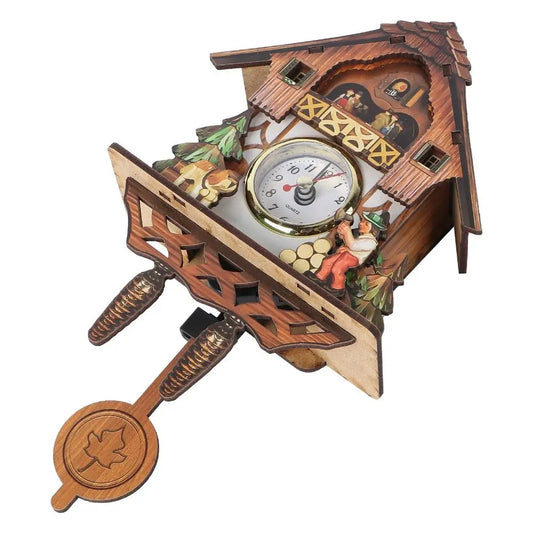 Clock Wall Wooden Wood Pendulum Vintage Clocks Cuckoo Retro 3D Chiming Decor Forest