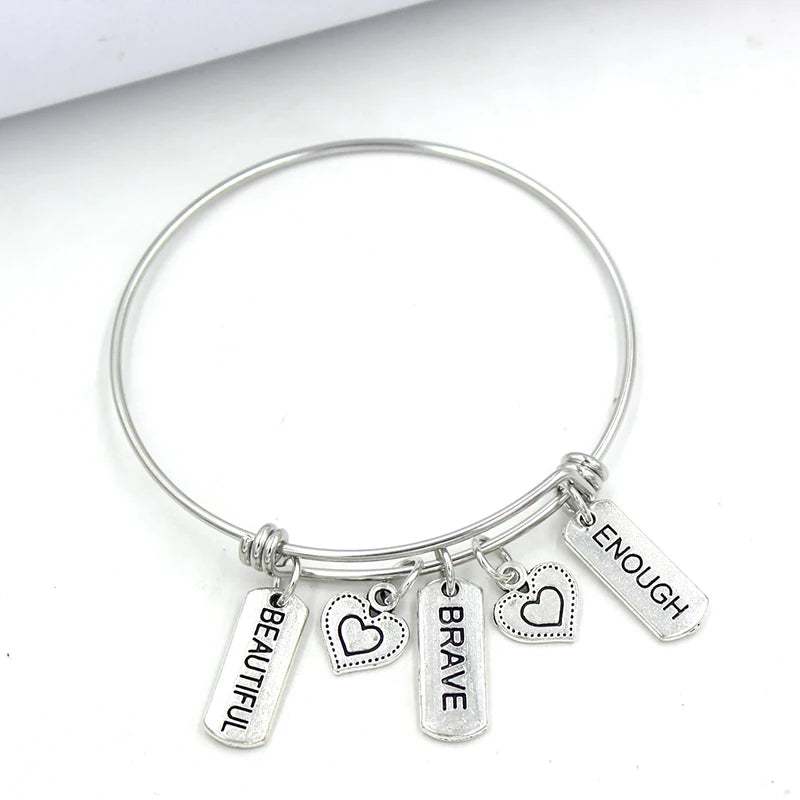 Inspiration Bracelet Stainless Steel Bangle Alloy never give up Hope Faith Believe Charm Bracelet Bangles For Women Gift Pulsera