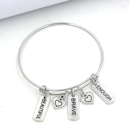 Inspiration Bracelet Stainless Steel Bangle Alloy never give up Hope Faith Believe Charm Bracelet Bangles For Women Gift Pulsera