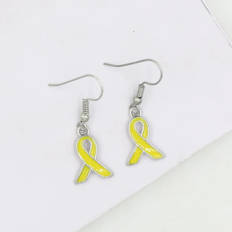 10PRS Lot Wholesale Simple Drop Earrings Endometriosis Yellow Pink Ribbon Breast Cancer Earring For Women Girl Awareness Jewelry