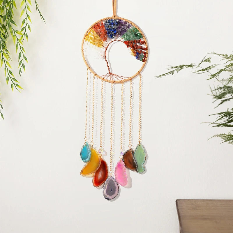 Tree of Life 7 Chakra Stone Dream Catcher Healing Crystal Gift,