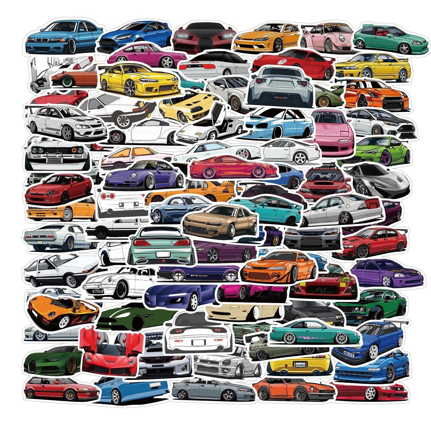 100PCS Cartoon JDM Racing Car Collection Graffiti Stickers DIY Classic Travel Bag Decoration Stickers
