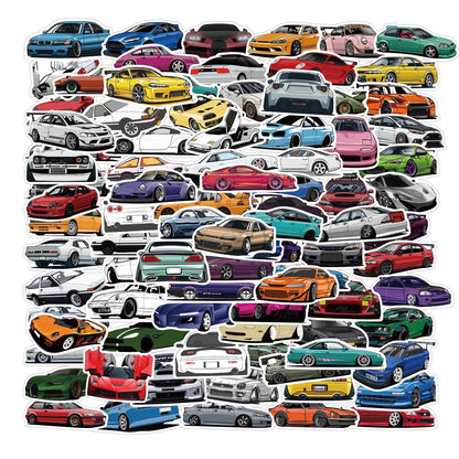 100PCS Cartoon JDM Racing Car Collection Graffiti Stickers DIY Classic Travel Bag Decoration Stickers