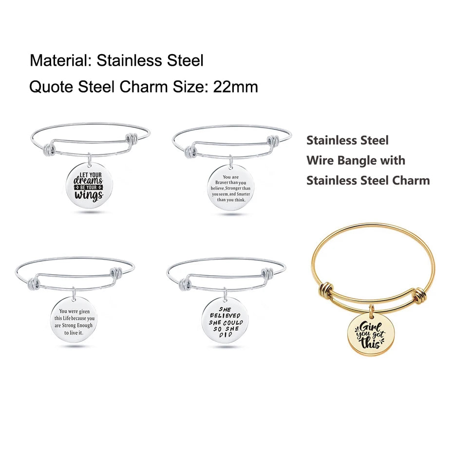 Inspiration Bracelet Stainless Steel Bangle Alloy never give up Hope Faith Believe Charm Bracelet Bangles For Women Gift Pulsera
