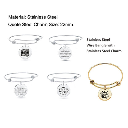 Inspiration Bracelet Stainless Steel Bangle Alloy never give up Hope Faith Believe Charm Bracelet Bangles For Women Gift Pulsera