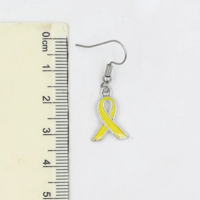 10PRS Lot Wholesale Simple Drop Earrings Endometriosis Yellow Pink Ribbon Breast Cancer Earring For Women Girl Awareness Jewelry