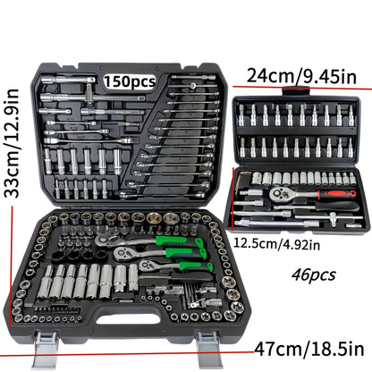 150/46pcs Auto Mechanical Repair Tool Set, Multifunctional with Socket, Wrench And Ratchet Set